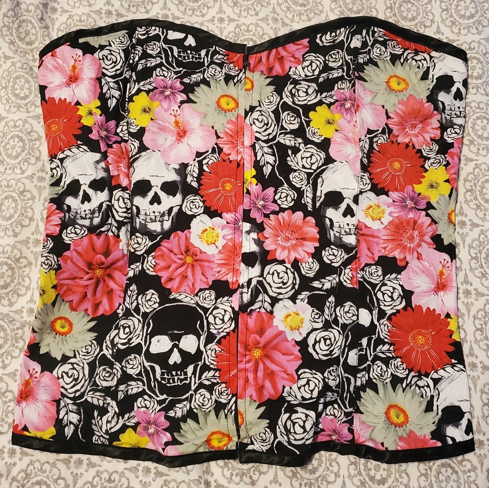 Hell bunny zip up corset, medium, skull & floral
